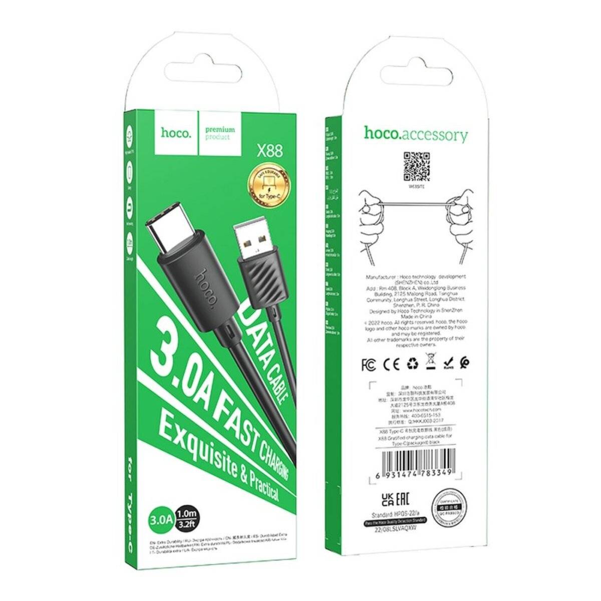 HOCO X88 USB-A zu Typ-C Kabel 3A 1 m Schwarz