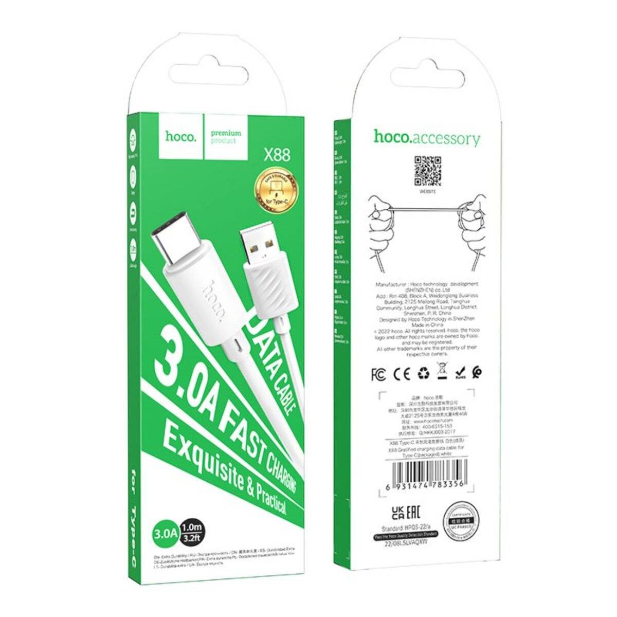 HOCO X88 USB-A zu Typ-C Kabel 3A 1 m Weiß