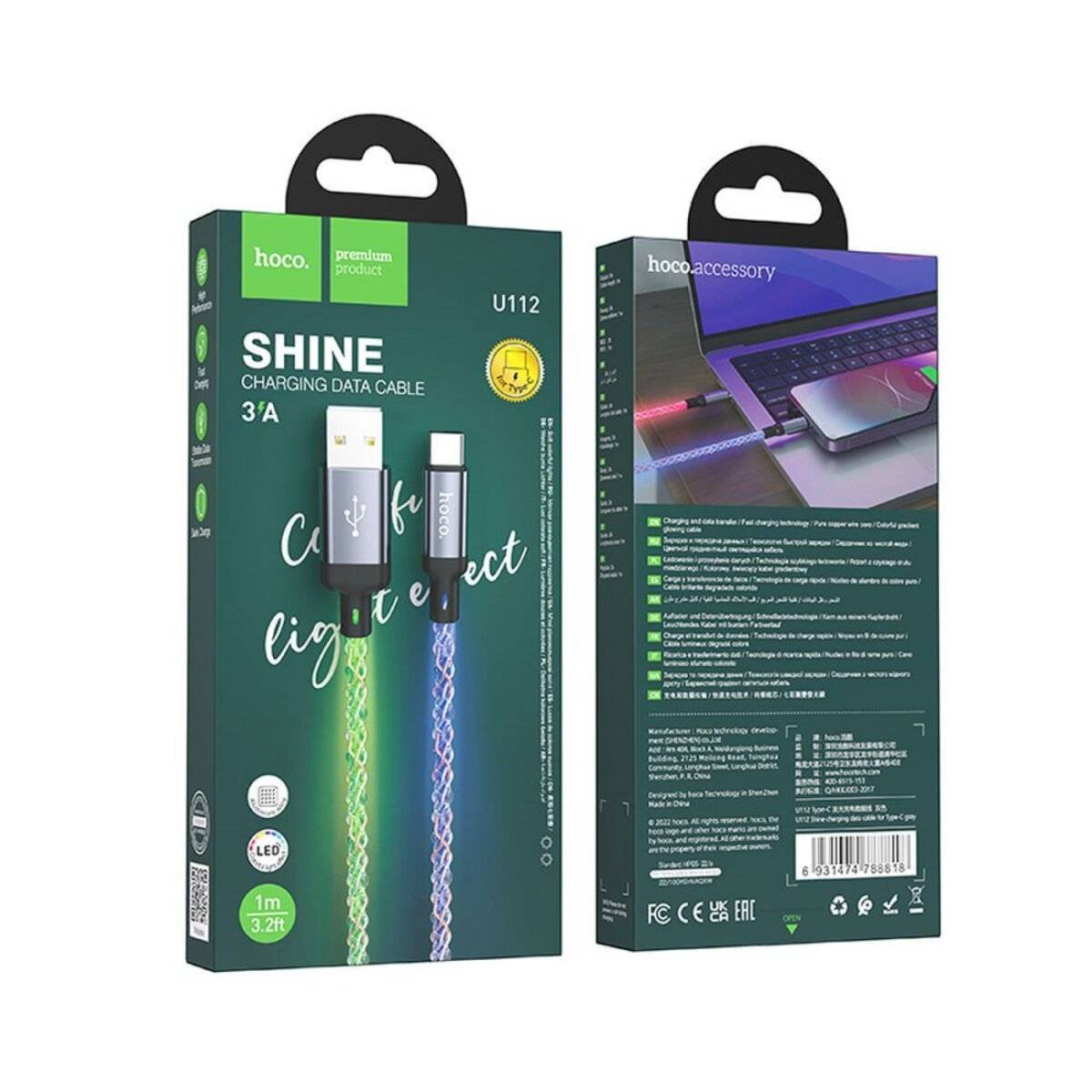 HOCO U112 USB-A zu Typ-C Kabel 3A 1 m – Grau