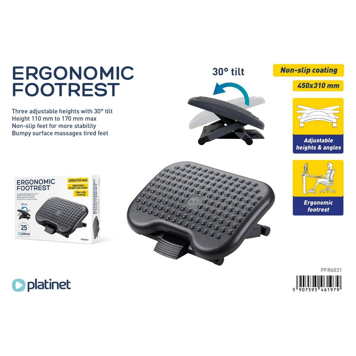 Platinet ergonomischer Fußstütze für Büroarbeitsplatz, höhenverstellbar