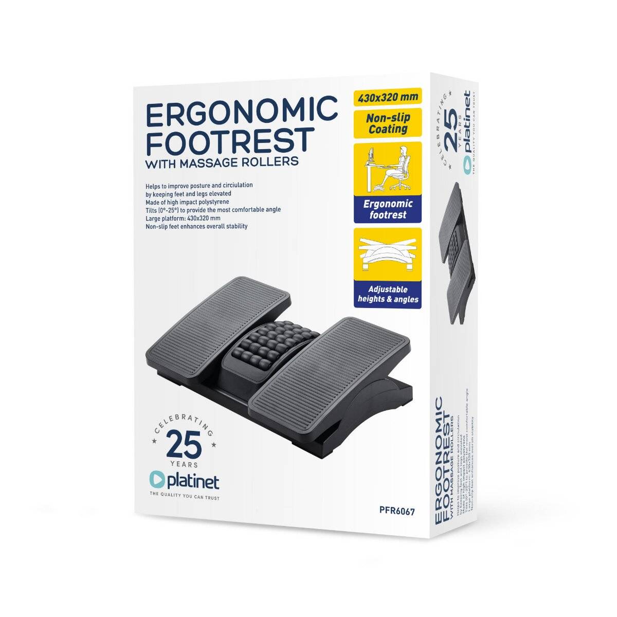 Platinet PFR6067 Fußstütze Büro, 42,5 × 32,5 cm, Anti-Rutsch Oberfläche, Massagefunktion, Neigung bis 25°