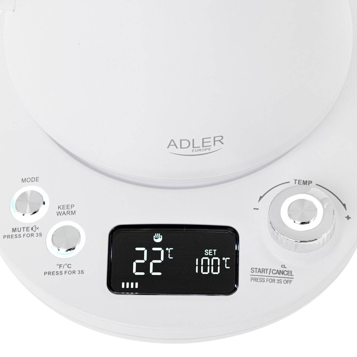 Adler AD 1349 Wasserkocher 1 L - LED & 360° Drehsockel - Weiß/Silber