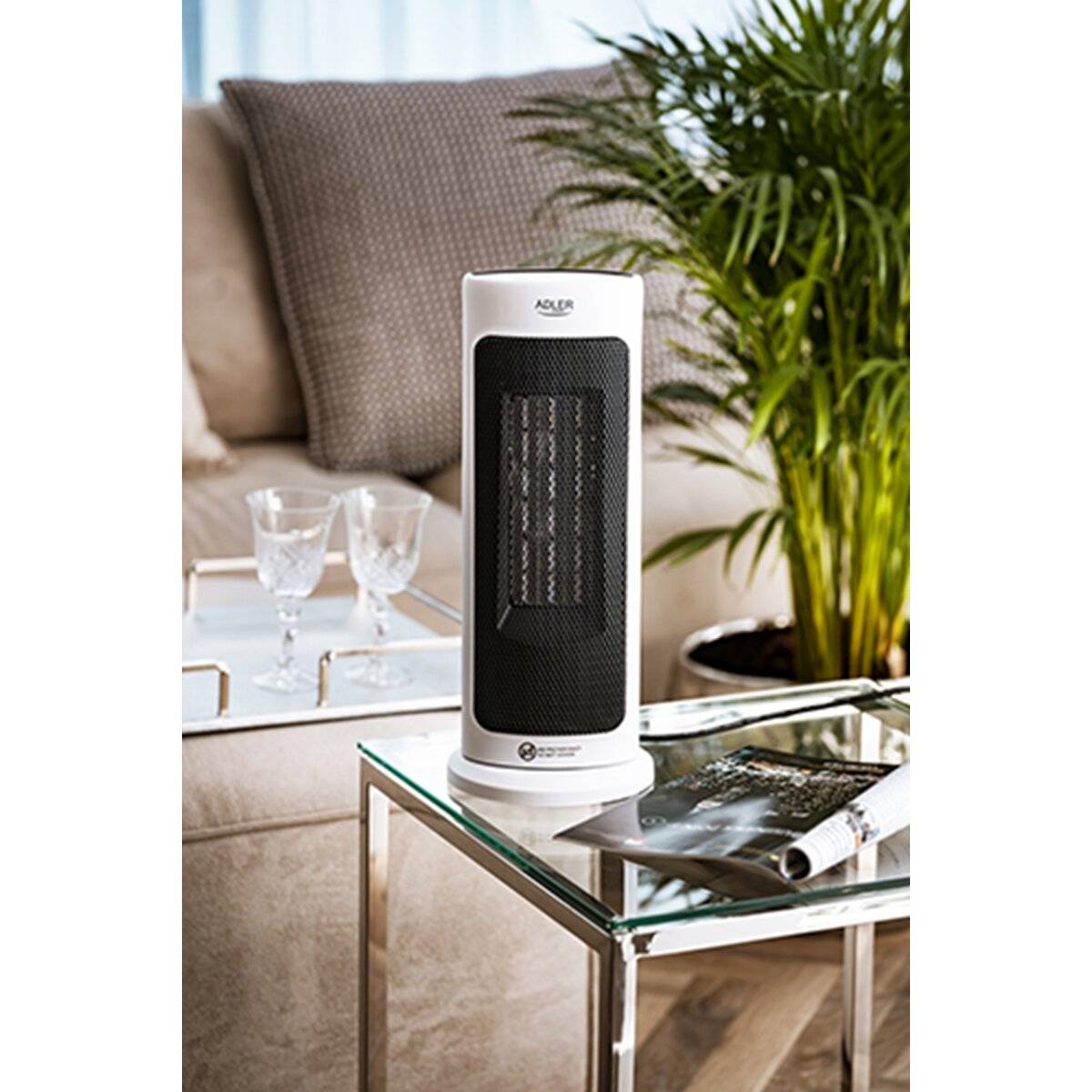 Adler AD 7738 Turm-Heizlüfter mit LED-Anzeige, 2000 W - Weiß