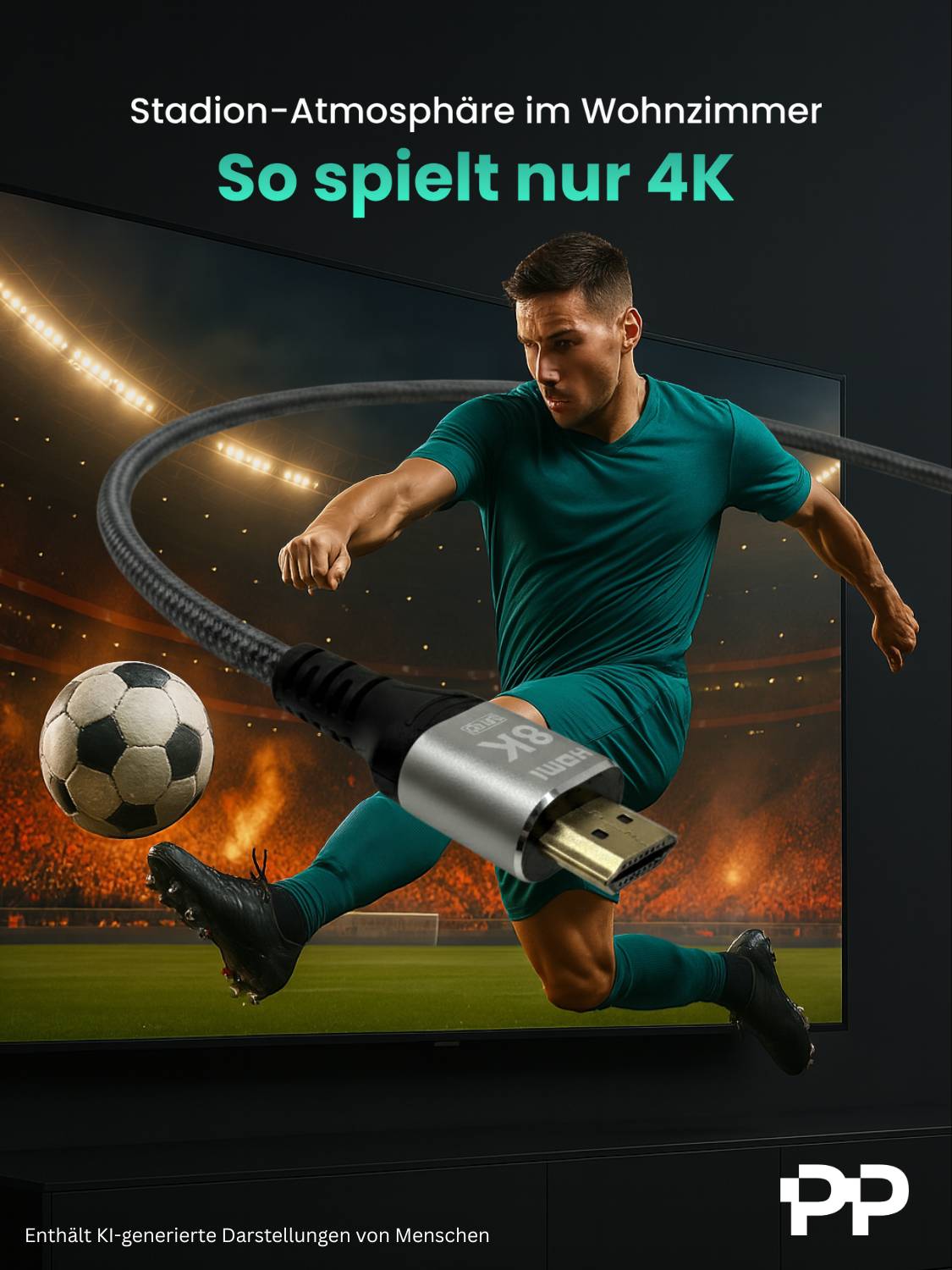 ProfiPatch HDMI Kabel 4K 60Hz UHD 0,5m High Speed mit Ethernet grau Goldkontakt Textil für Monitore, Fernseher, Konsolen