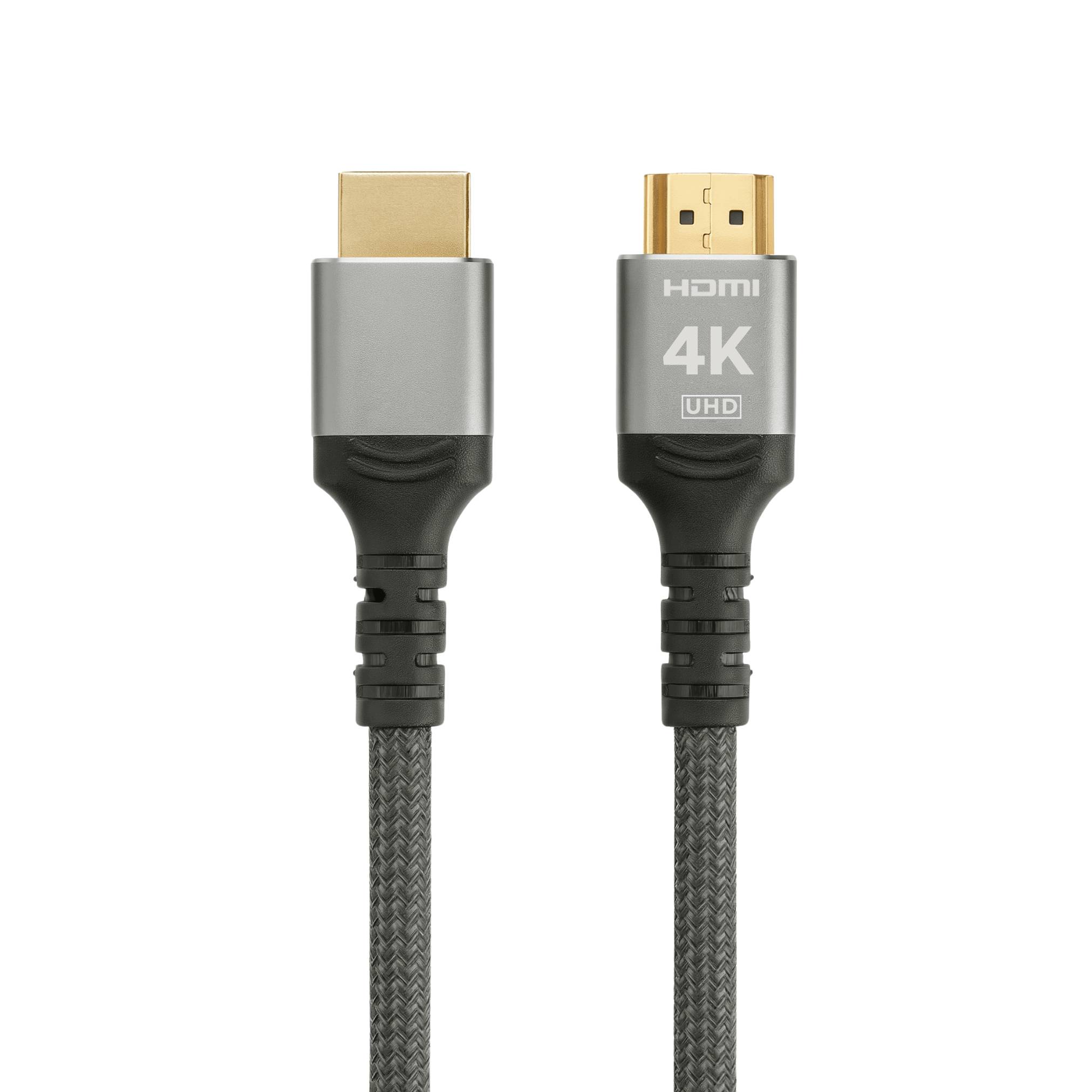 Zwei HDMI-Kabel mit goldenen Anschlüssen, gekennzeichnet mit HD und 4K UHD, geeignet für hochauflösende Audio- und Videoübertragung.