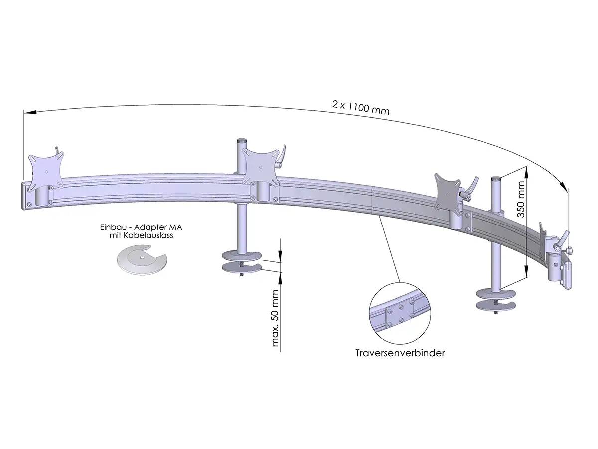 Para System Monitorhalterung für 4 Monitore Einbauadapter mit Kabelauslass (MA) 4er - 20''-24''