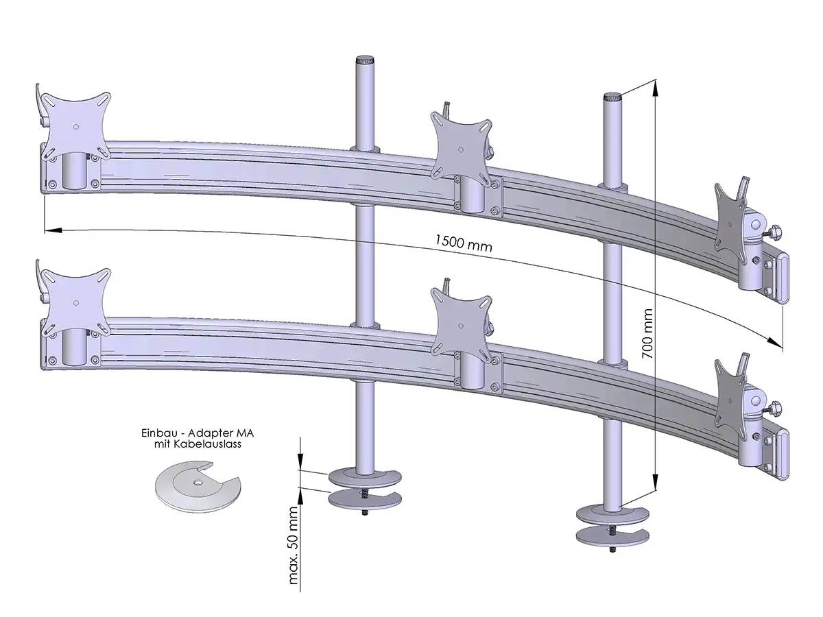 Para System Monitorhalterung für 6 Monitore Einbauadapter mit Kabelauslass (MA) 3+3 - 20''-24''