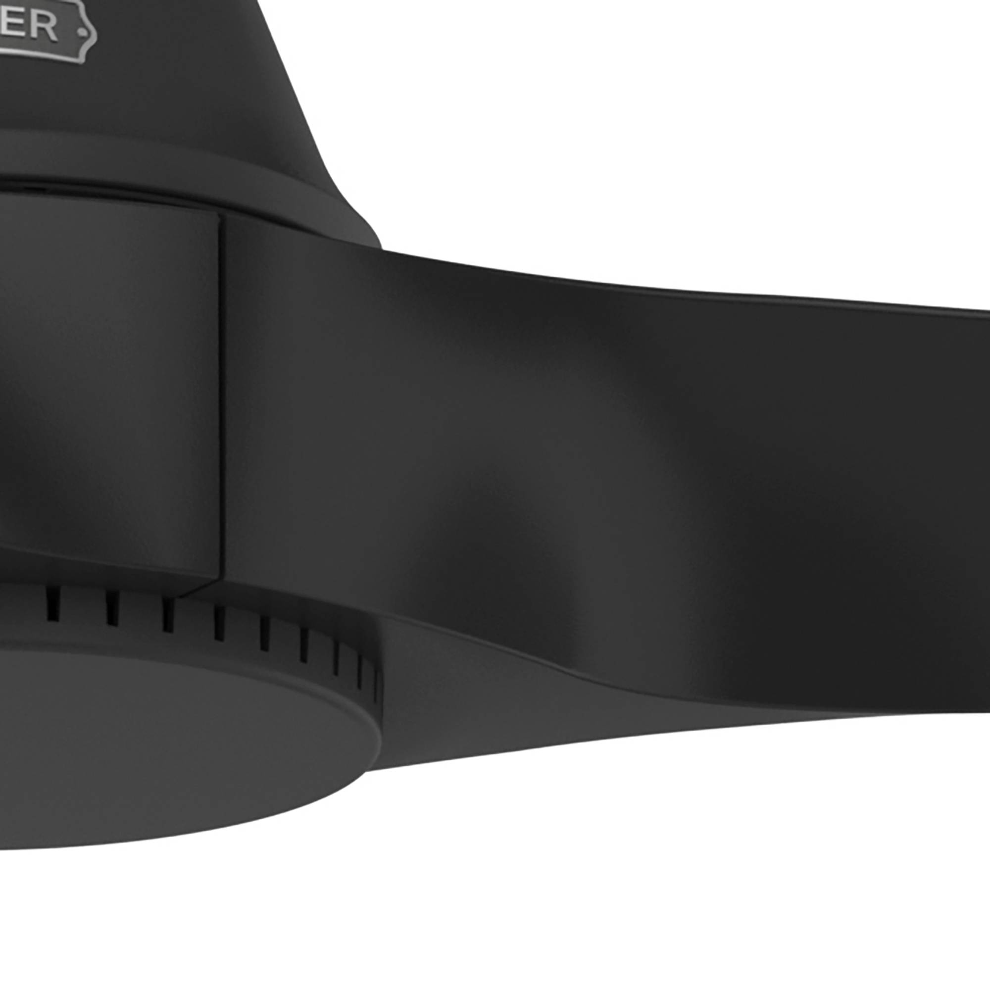 Eine Nahaufnahme eines schwarzen Geräts mit einer kreisförmigen Komponente, die einen Teil eines ergonomischen Designs zeigt, vermutlich ein Ventilator oder ein ähnliches Gerät.