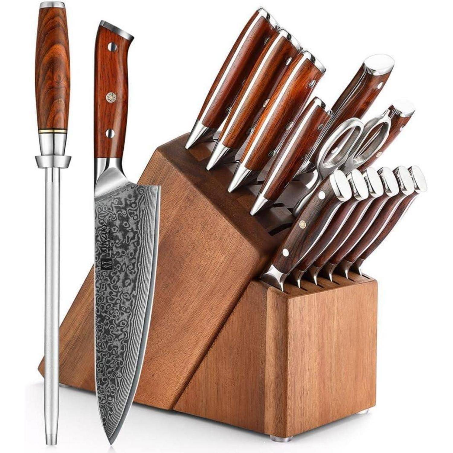 Messerblock Damaststahl Küchenmesser Set 15er Damaststahl