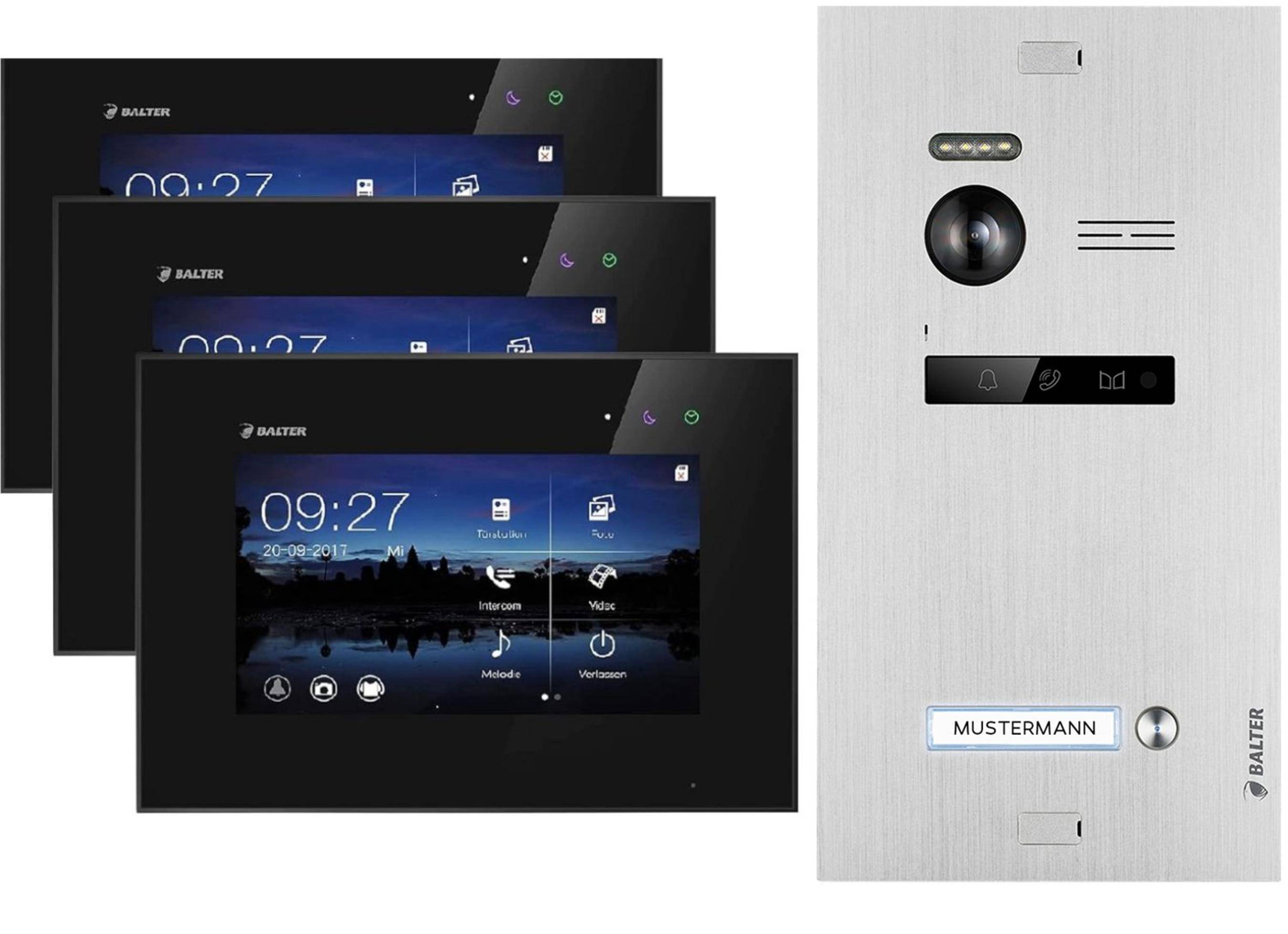 Balter EVO Video-Türsprechanlage für Einfamilienhaus mit 3x 7 Zoll Monitor Silber Schwarz