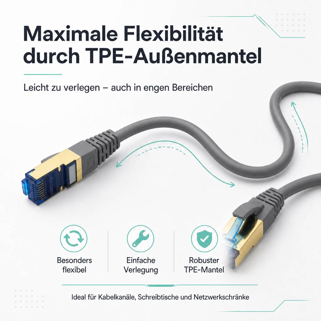 ProfiPatch Netzwerkkabel Cat7 S/FTP RJ45 LAN Kabel LSZH Premium Ethernet Patchkabel 10GB 600MHz grau 50m Switch Router Gaming Patchpanel
