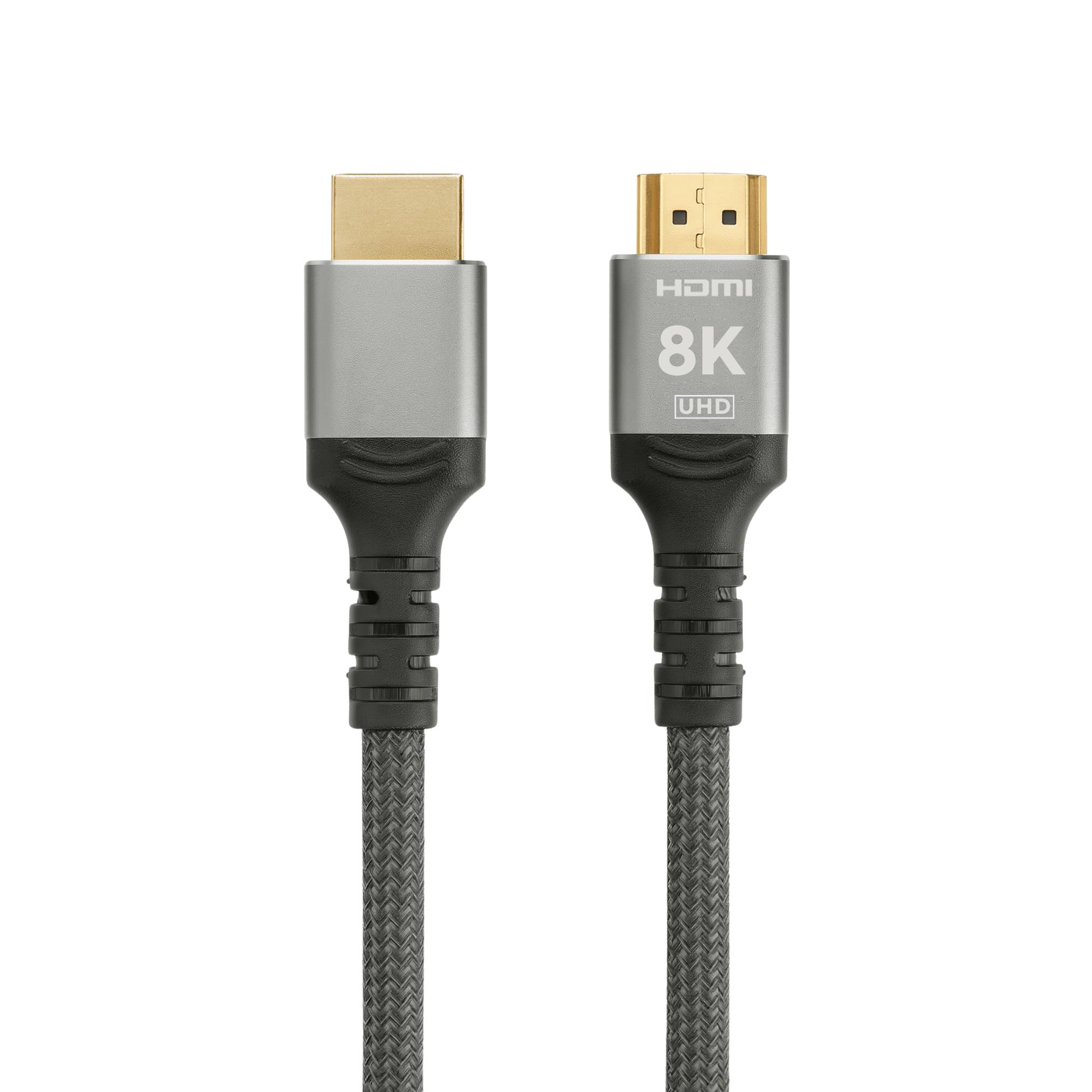 ProfiPatch HDMI Kabel 8K 60Hz & 4K 120Hz UHD 2m grau Goldkontakt Textil für Monitore, Fernseher, Konsolen