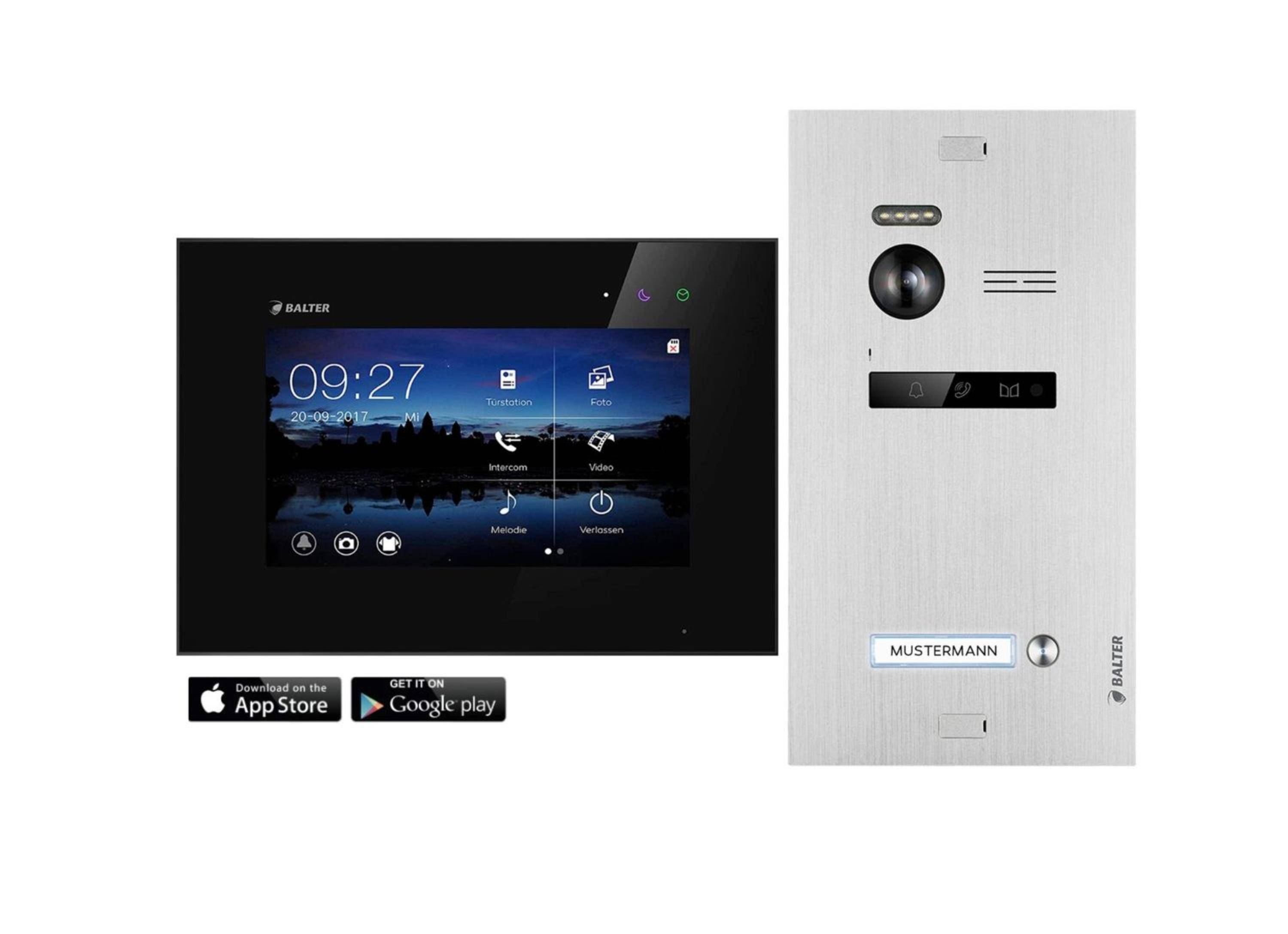 Balter EVO Video-Türsprechanlage mit App für Einfamilienhaus mit 1x 7 Zoll Monitor Silber Schwarz