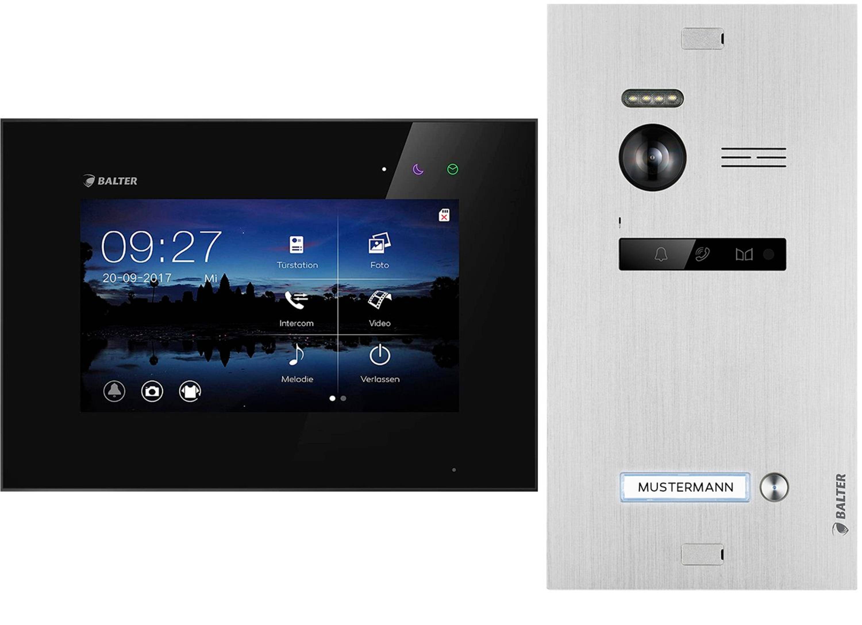Balter EVO Video-Türsprechanlage für Einfamilienhaus mit 1x 7 Zoll Monitor Silber Schwarz
