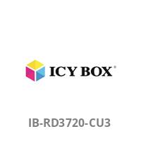Logo mit dem Text 'ICY BOX' neben einem Würfel mit gelben, rosa und blauen Flächen. Darunter die Modellnummer 'IB-RD3720-CU3'.