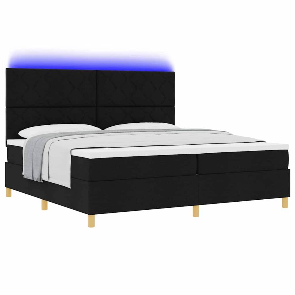 vidaXL LED Boxspringbett mit Kopfteil Schwarz 200 x 200 cm Stoff