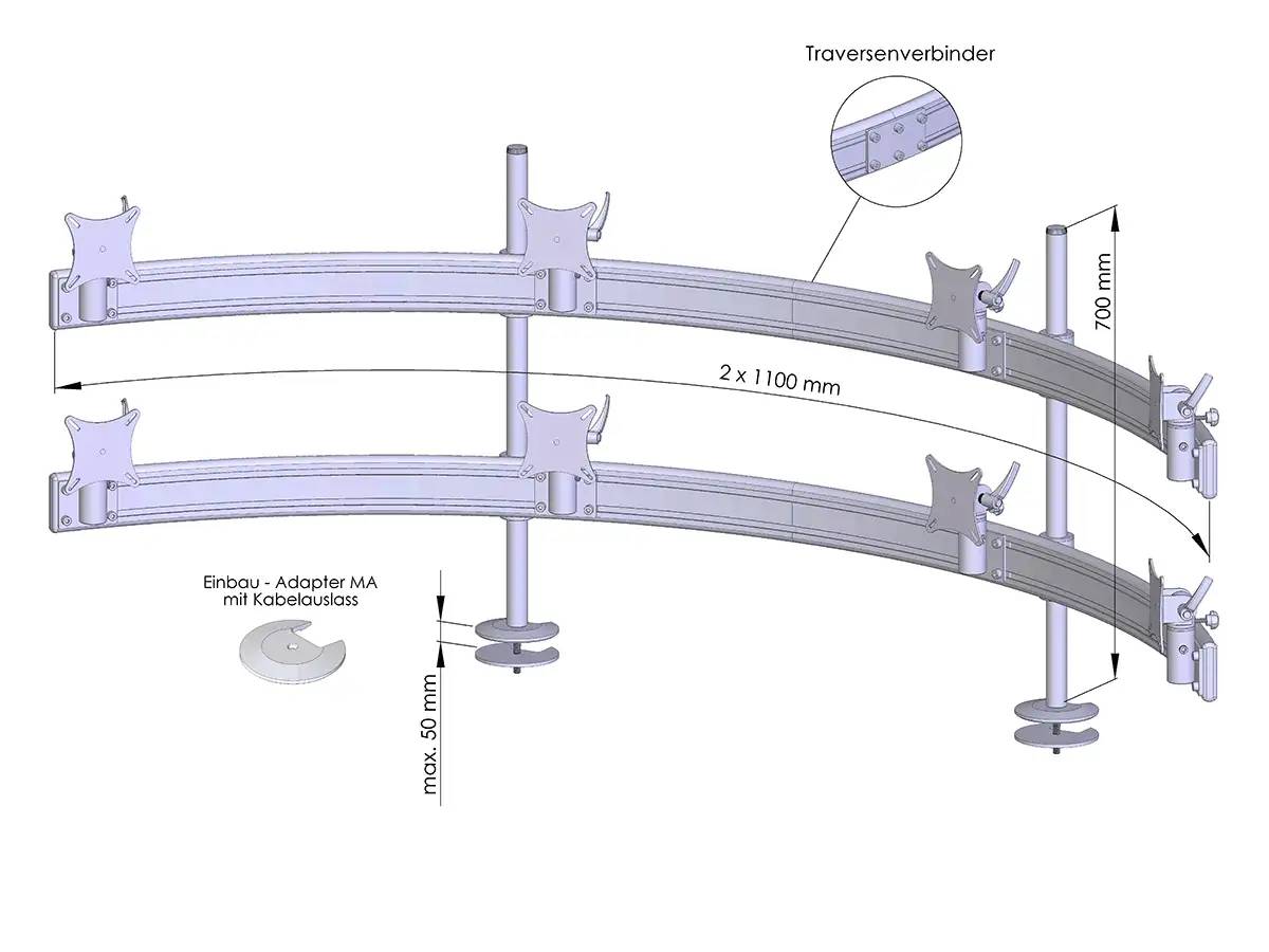 Para System Monitorhalterung für 8 Monitore Einbauadapter mit Kabelauslass (MA) 4+4 - 20''-24''