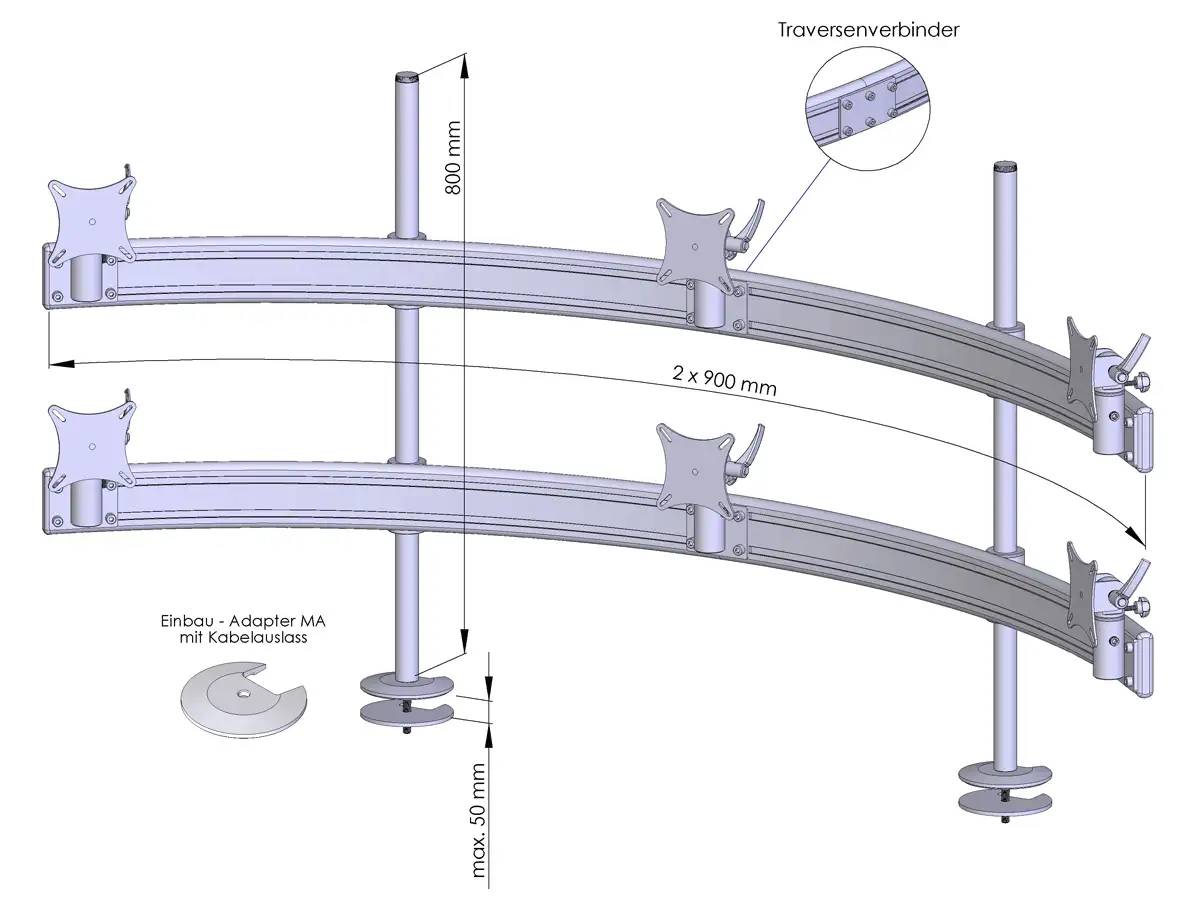Para System Monitorhalterung für 6 Monitore Einbauadapter mit Kabelauslass (MA) 3+3 - 25''-32''