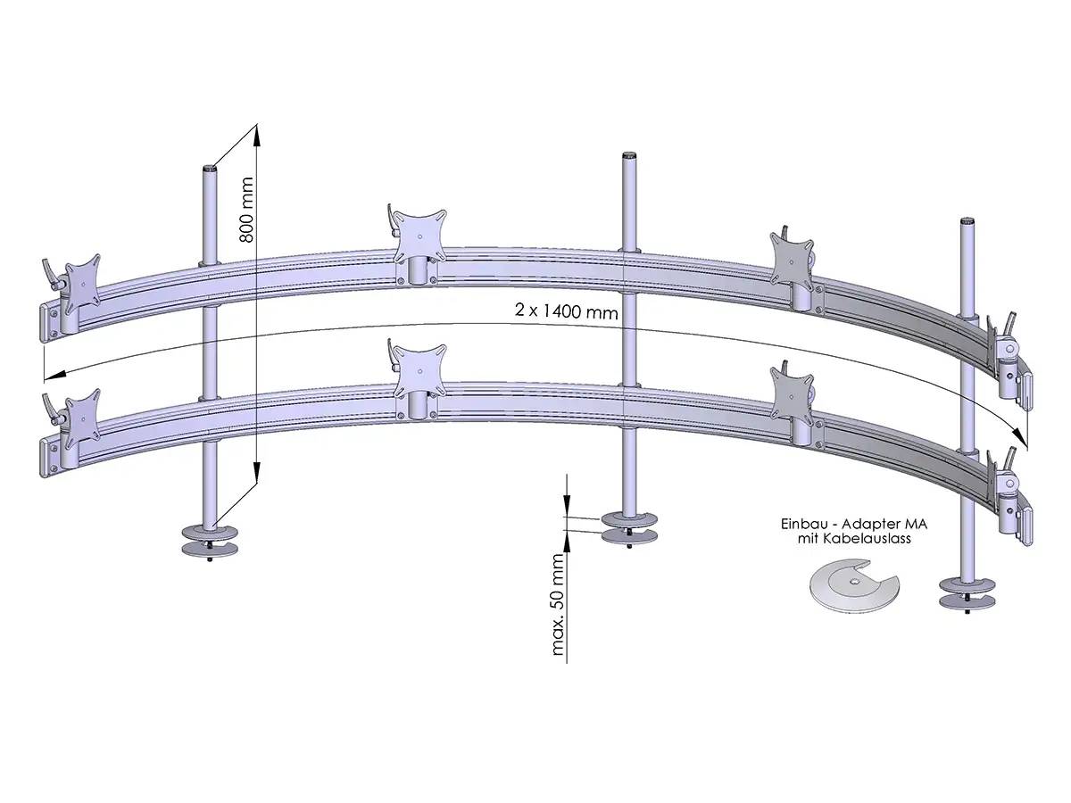 Para System Monitorhalterung für 8 Monitore Einbauadapter mit Kabelauslass (MA) 4+4 - 25''-32''