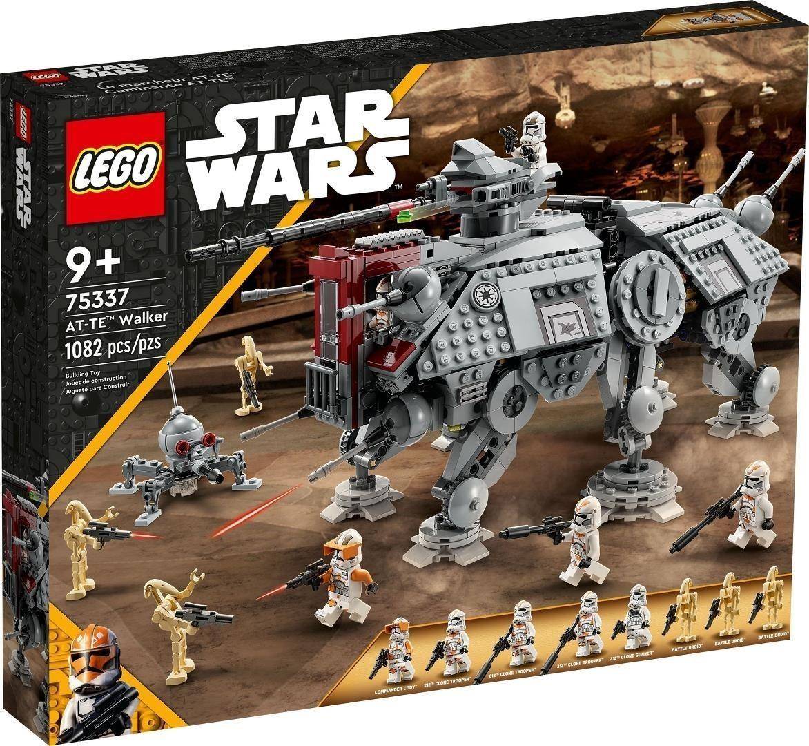 LEGO Star Wars AT-TE Walker Setkarton mit einem grauen AT-TE mit Klonkriegern und Kampfdrohnen; ab 9 Jahren, 75337, 1082 Teile.