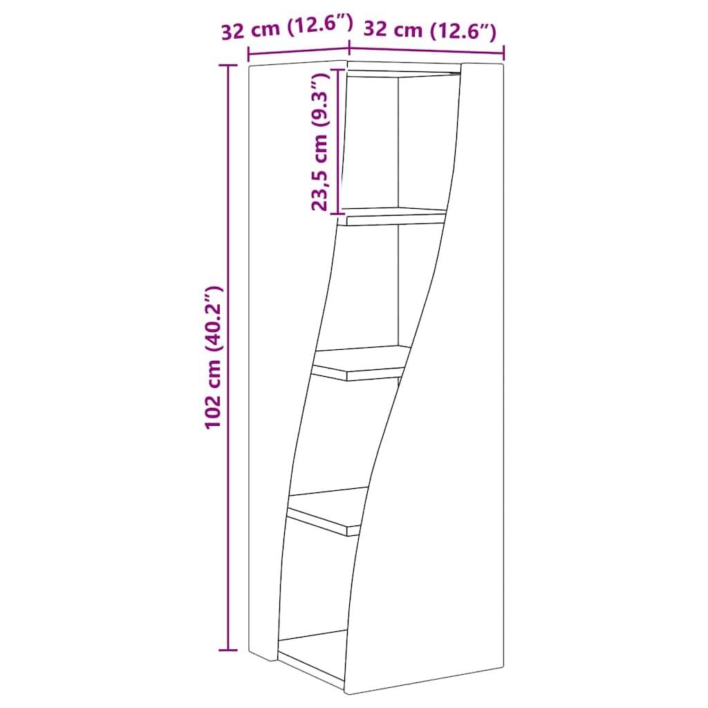 Bücherregal-Diagramm mit Abmessungen: Höhe 102 cm (40,2