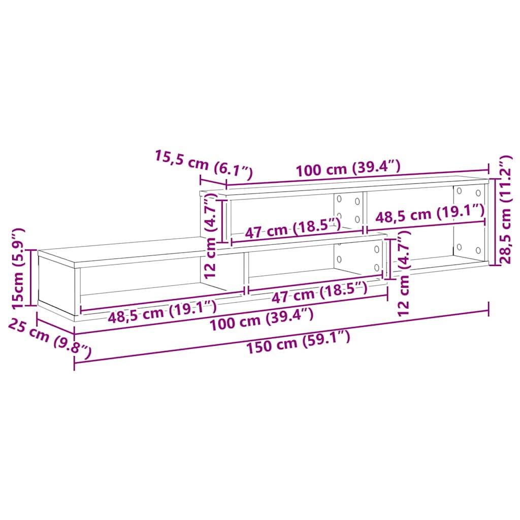 TV-Ständer Abmessungen: Gesamtlänge: 150 cm (59,1