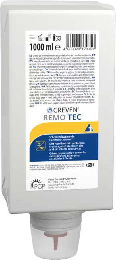 Handschutzcreme GREVEN® REMO TEC 13402-021 Inhalt 1 l Ausführung parfümiert Gebinde Varioflasche geeignet für Spender VA