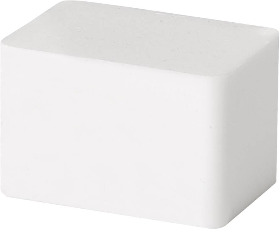 Ein einzelner weißer rechteckiger Block mit glatten Oberflächen, der einem generischen Radiergummi ähnelt.