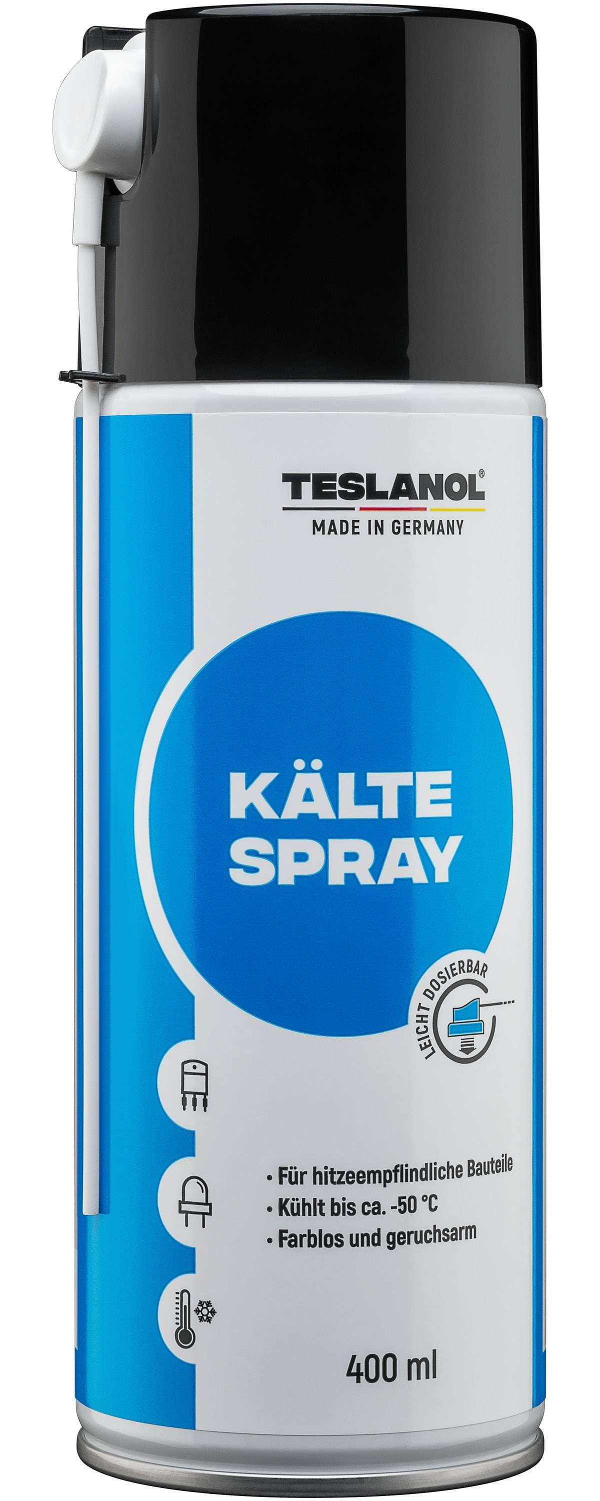 Die Abbildung zeigt eine Dose mit dem Etikett „TESLANOL KÄLTE SPRAY
