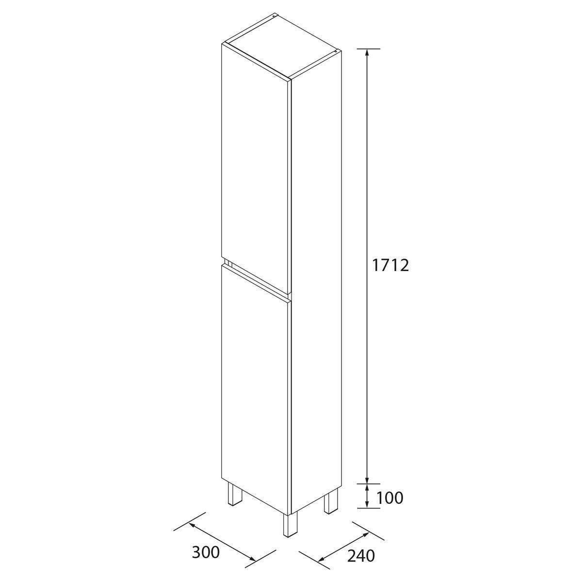 Hoher schmaler Schrank in maßstabgerechter Linienzeichnung dargestellt, mit den Abmessungen 1712 mm Höhe, 300 mm Breite und 240 mm Tiefe.