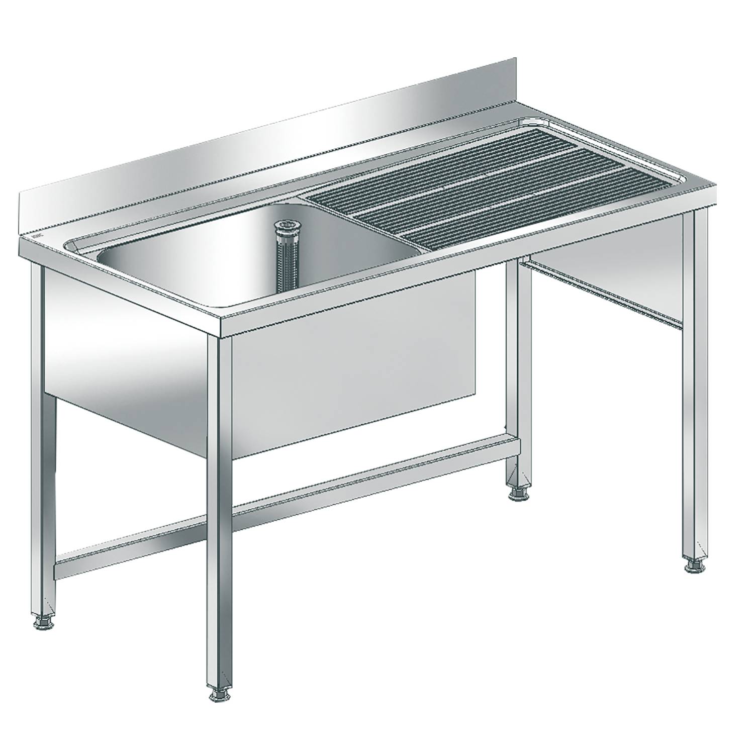 Eine Edelstahl-Küchenspüle mit einer Wanne und Abtropffläche, für den gewerblichen Einsatz konzipiert.