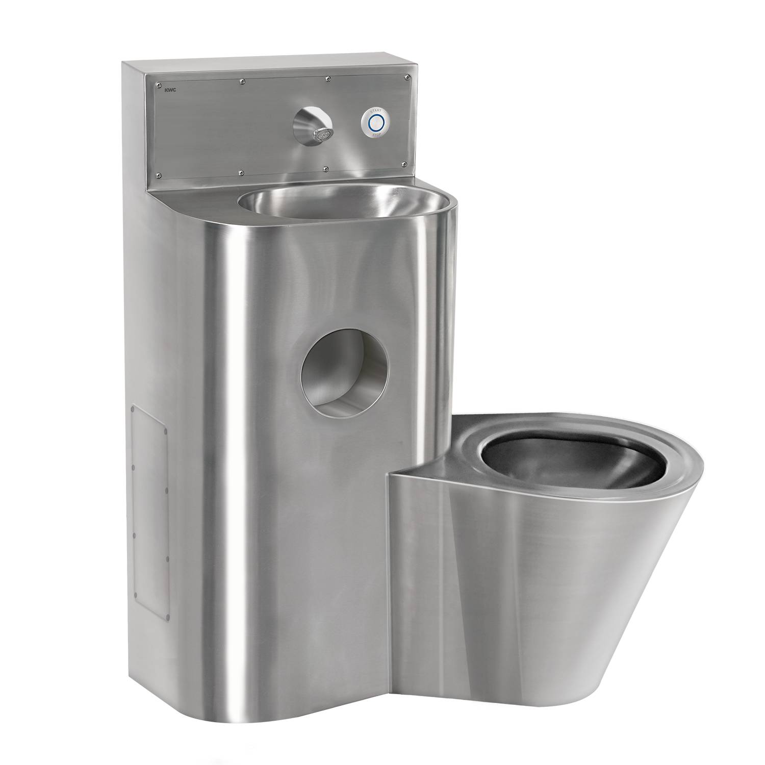 Edelstahl-Kombinationseinheit mit Toilette und Waschbecken, konzipiert für Langlebigkeit und Platzersparnis in Justizvollzugsanstalten.