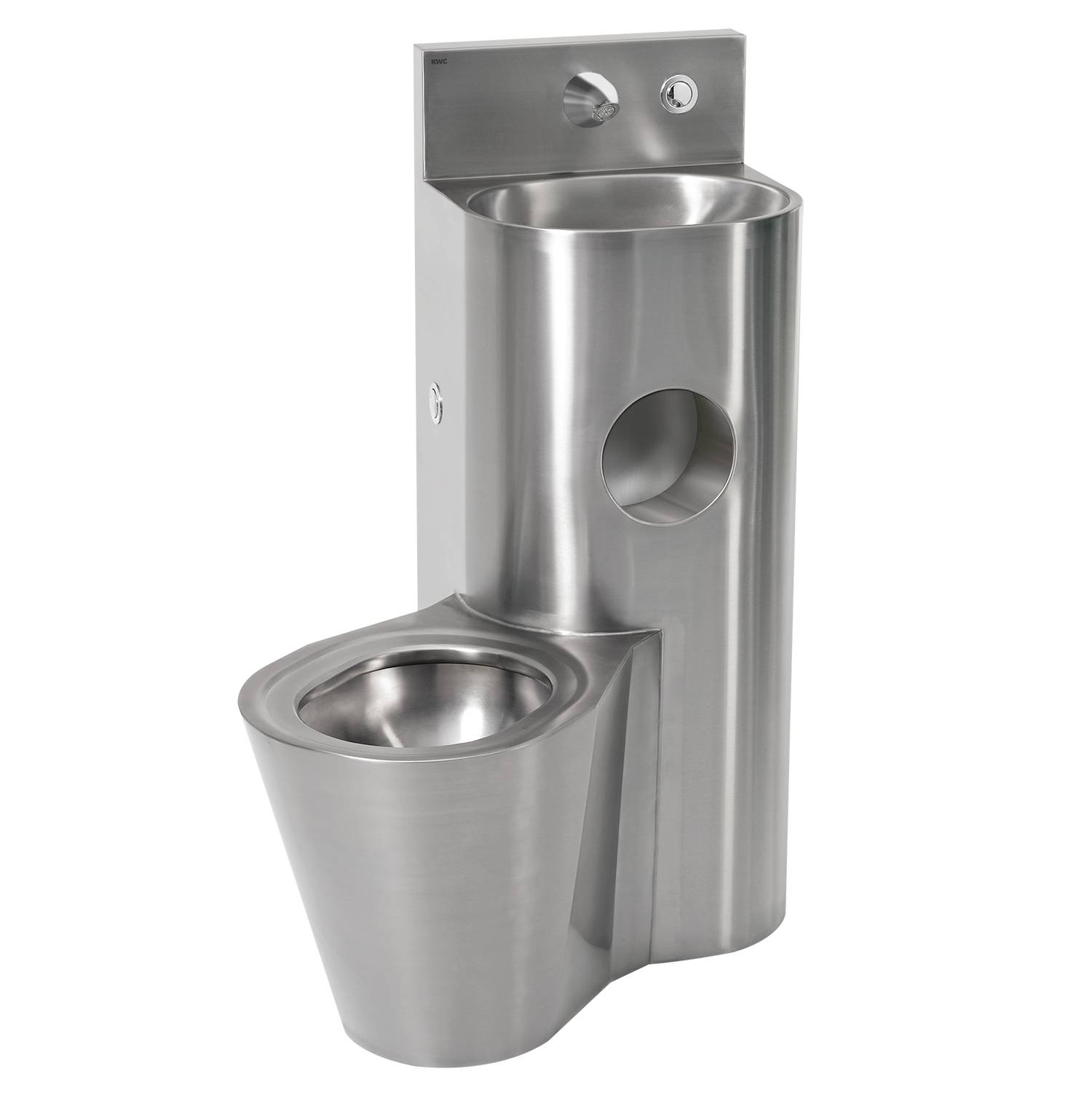 Eine Toilette-Waschbecken-Kombination aus rostfreiem Stahl, entwickelt für Langlebigkeit in einer Justizvollzugsanstalt.