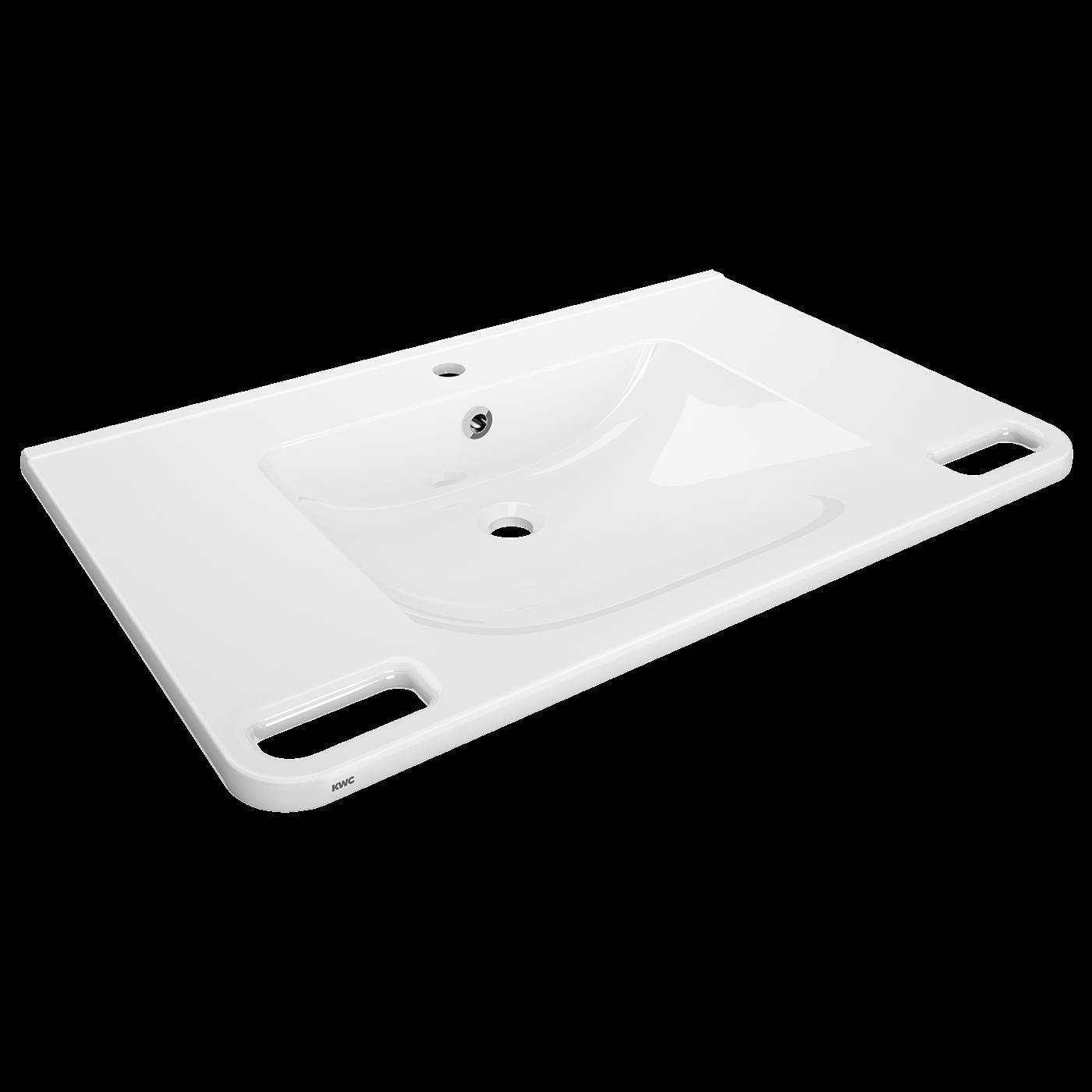 KWC Einzelwaschtisch, MEDCARE, MIRANIT, 850x150x550 mm, Weiß, Hl, Ül, Griff