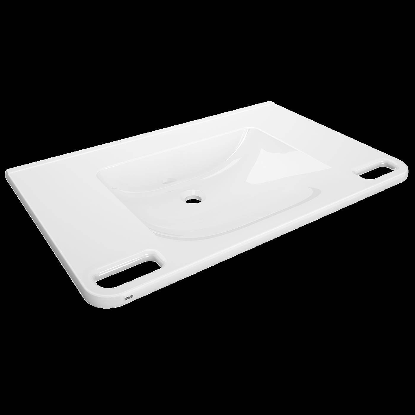 KWC Einzelwaschtisch, MEDCARE, MIRANIT, 850x150x550 mm, Weiß, Griff
