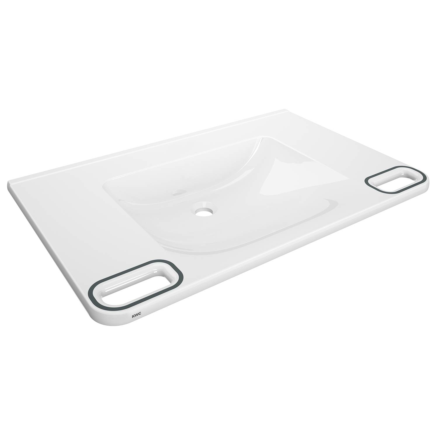 KWC AR Einzelwaschtisch, MEDCARE, MIRANIT, 850x150x550 mm, weiß/grau, Griff