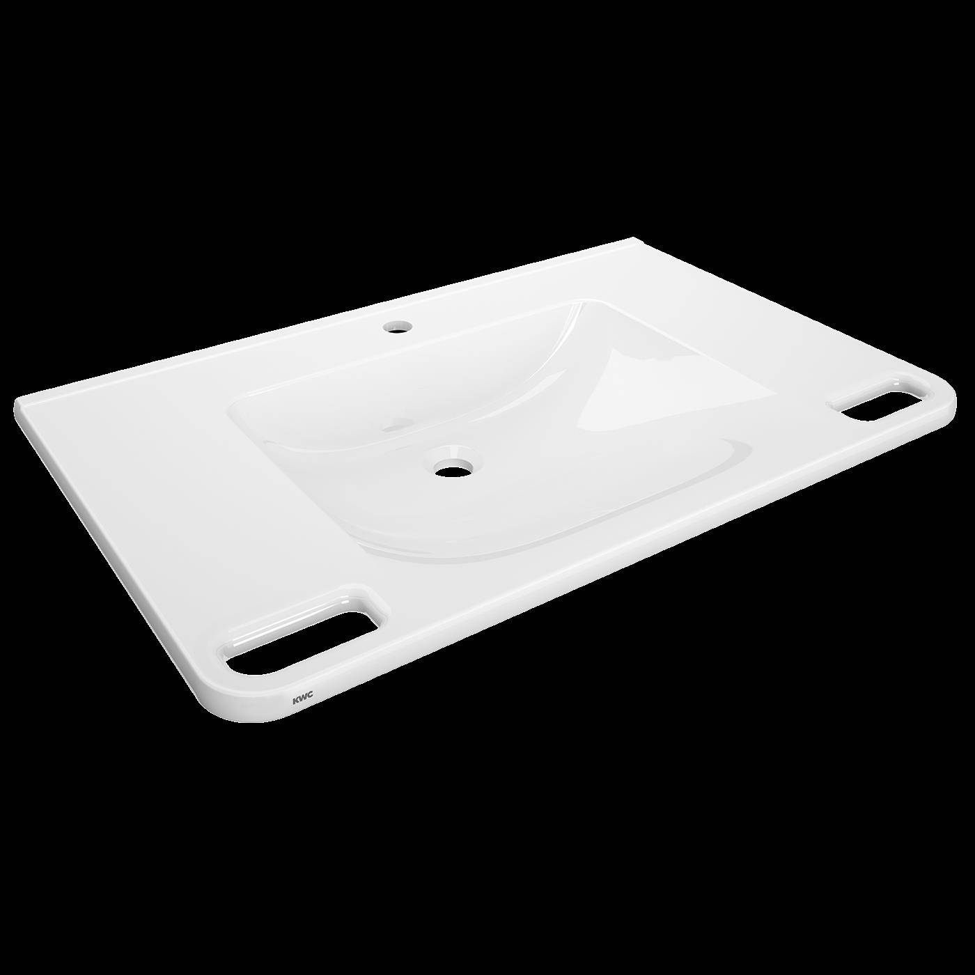 Lave-mains individuel KWC, MEDCARE, MIRANIT, 850x150x550 mm, blanc, perçage robinet, poignée