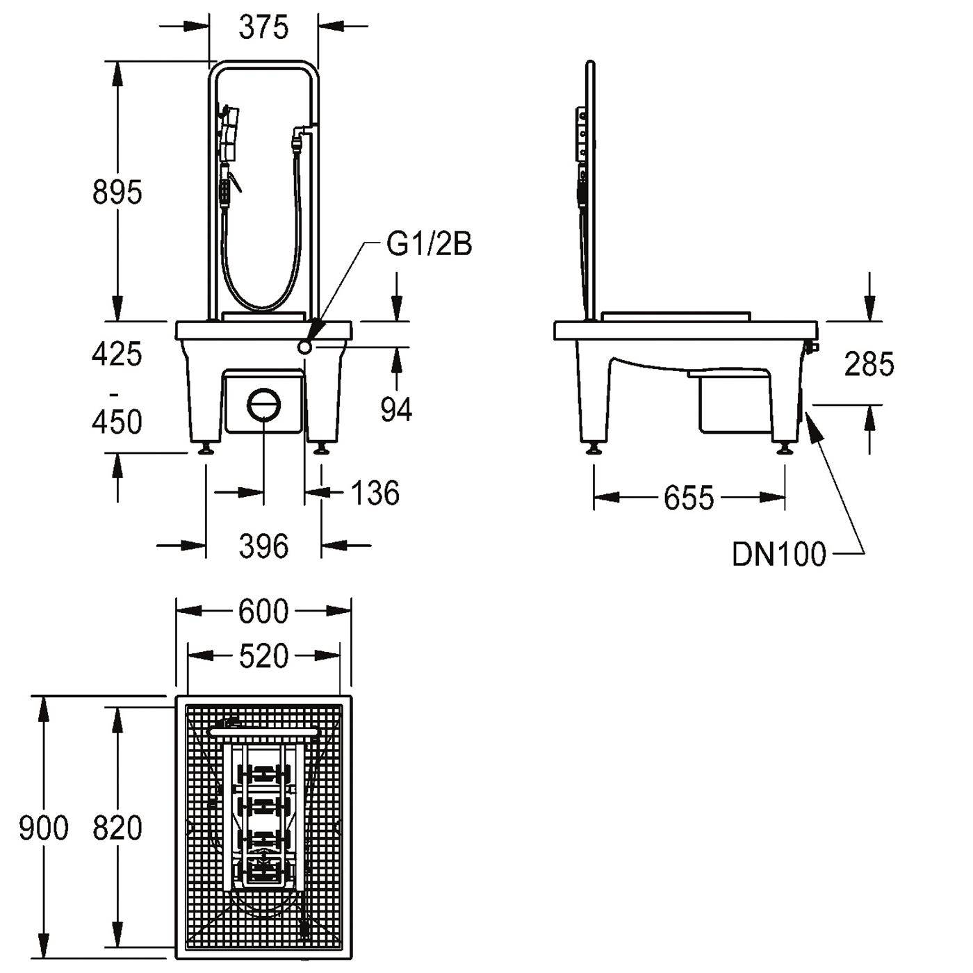 KWC Stiefelreinigungsanlage, SIRIUS, 600x450x900 mm, Schlammfang, Siphon