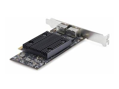 Eine Netzwerkkarte für Computer mit einem Kühlkörper und zwei Ethernet-Anschlüssen.