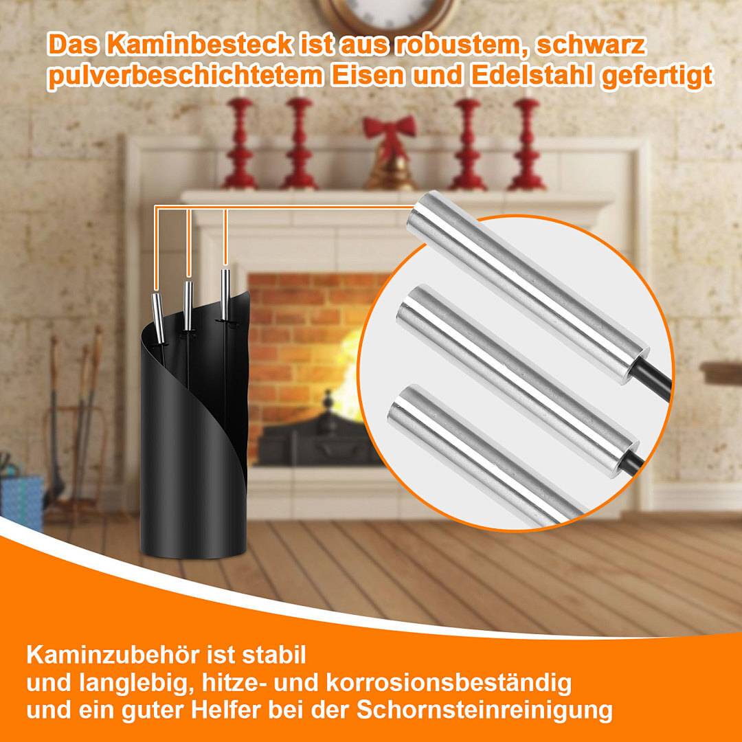 4-tlg.Kaminbesteck Ofenbesteck robust Kamingarnitur eisen Schürhaken Schwarz