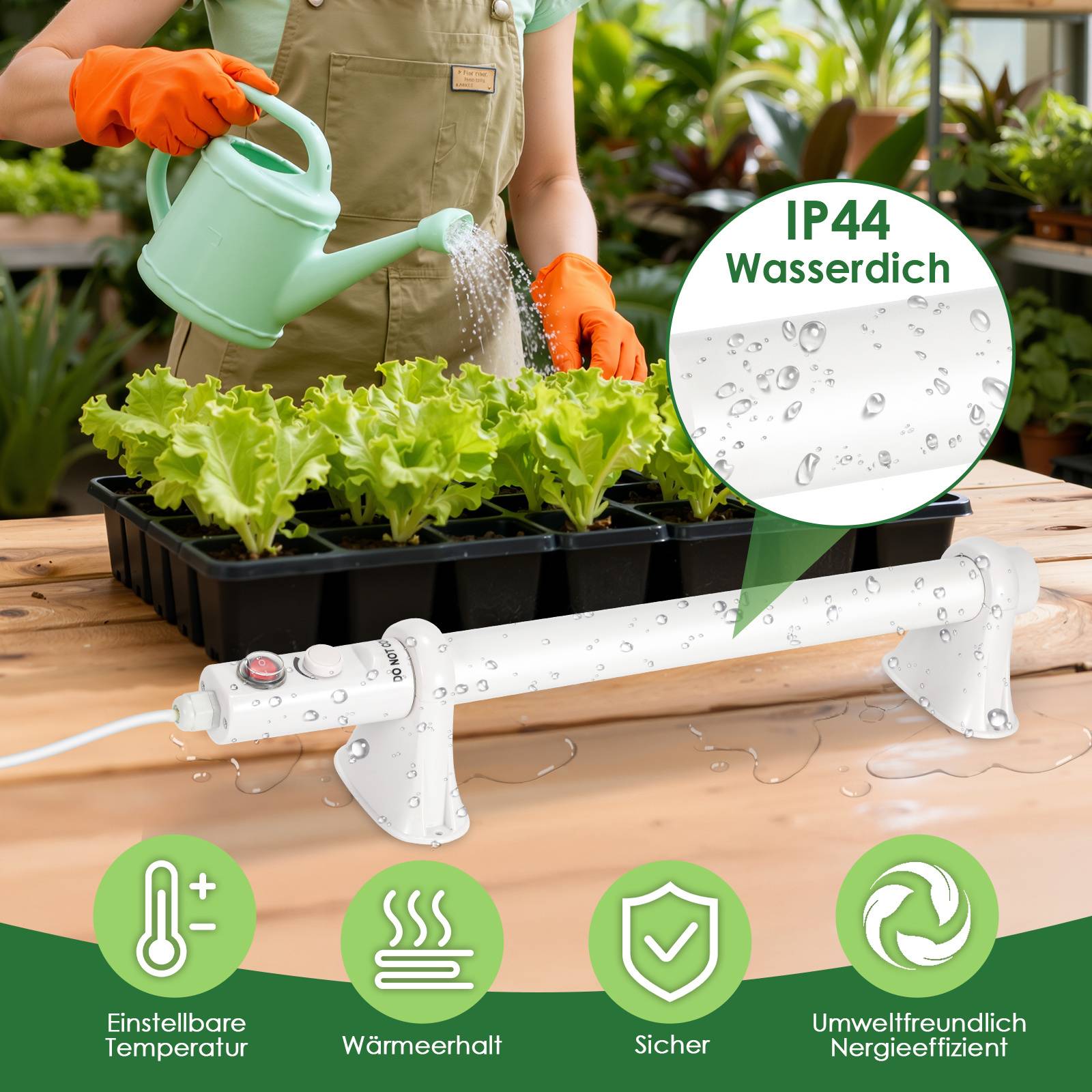 Elektrische Gewächshausheizung 135W Heizstab Stabheizung für Gewächshäuser Frostwächter 105 cm IP44