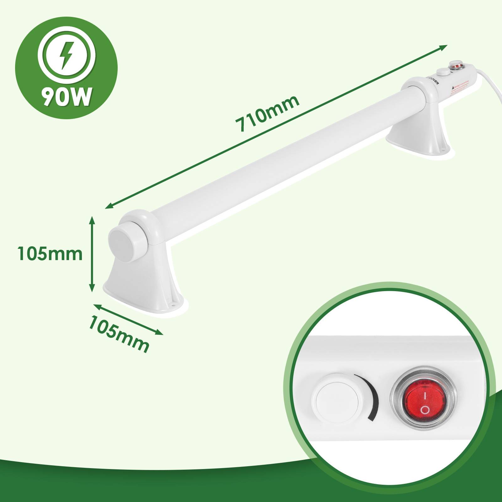 Elektrische Gewächshausheizung 90W Heizstab Stabheizung für Gewächshäuser Frostwächter 75 cm IP44