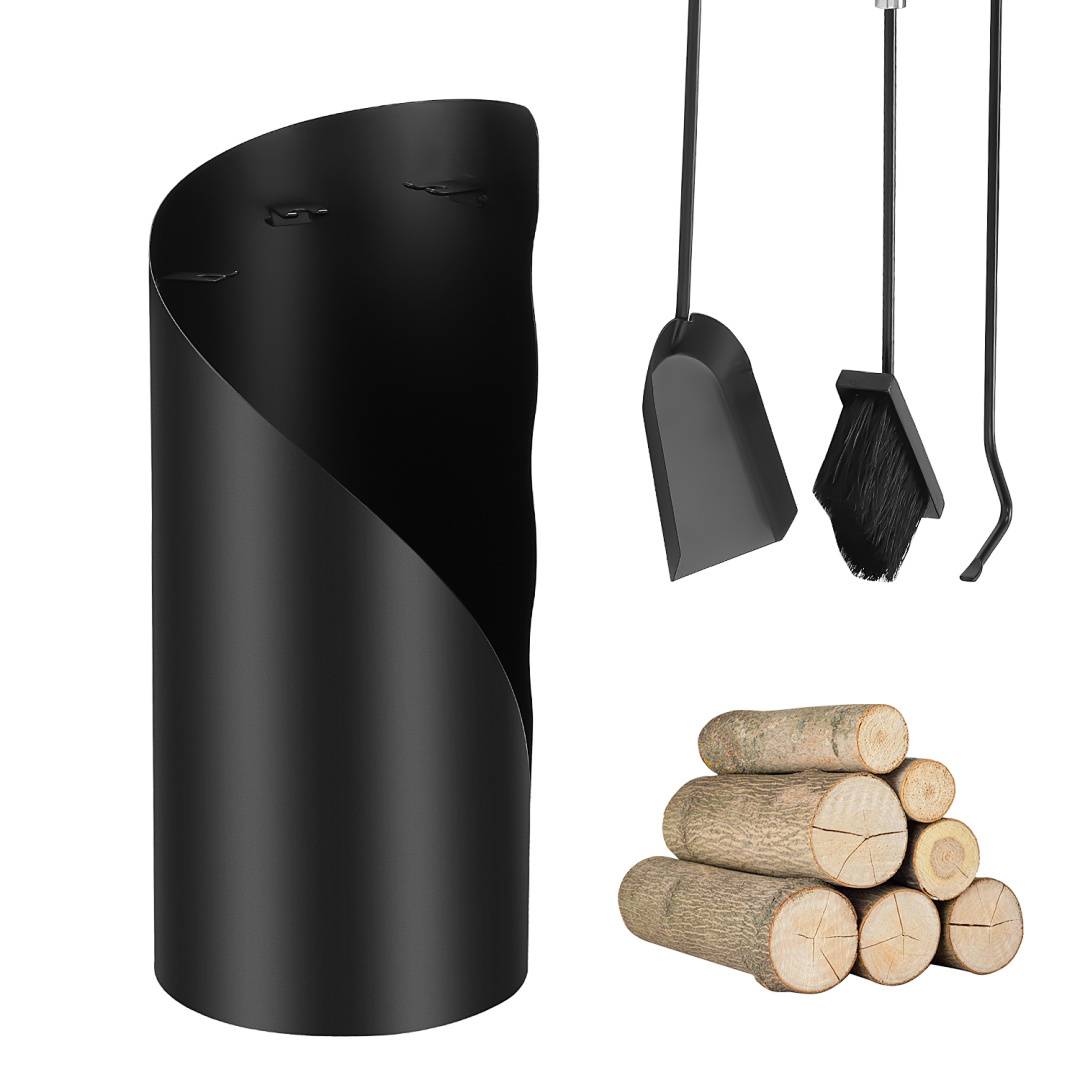 4-tlg.Kaminbesteck Ofenbesteck robust Kamingarnitur eisen Schürhaken Schwarz