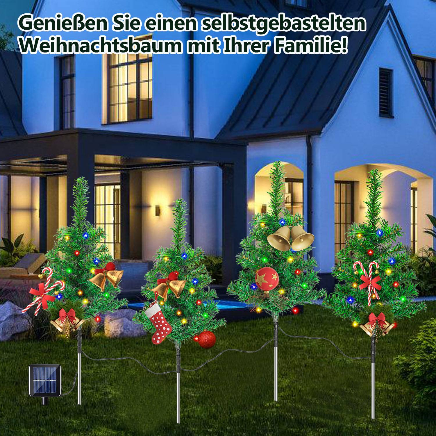 2x Solar Weihnachtsbaum Bodeneinstecklicht 1-zu-4 4W 8 Leuchtmodi