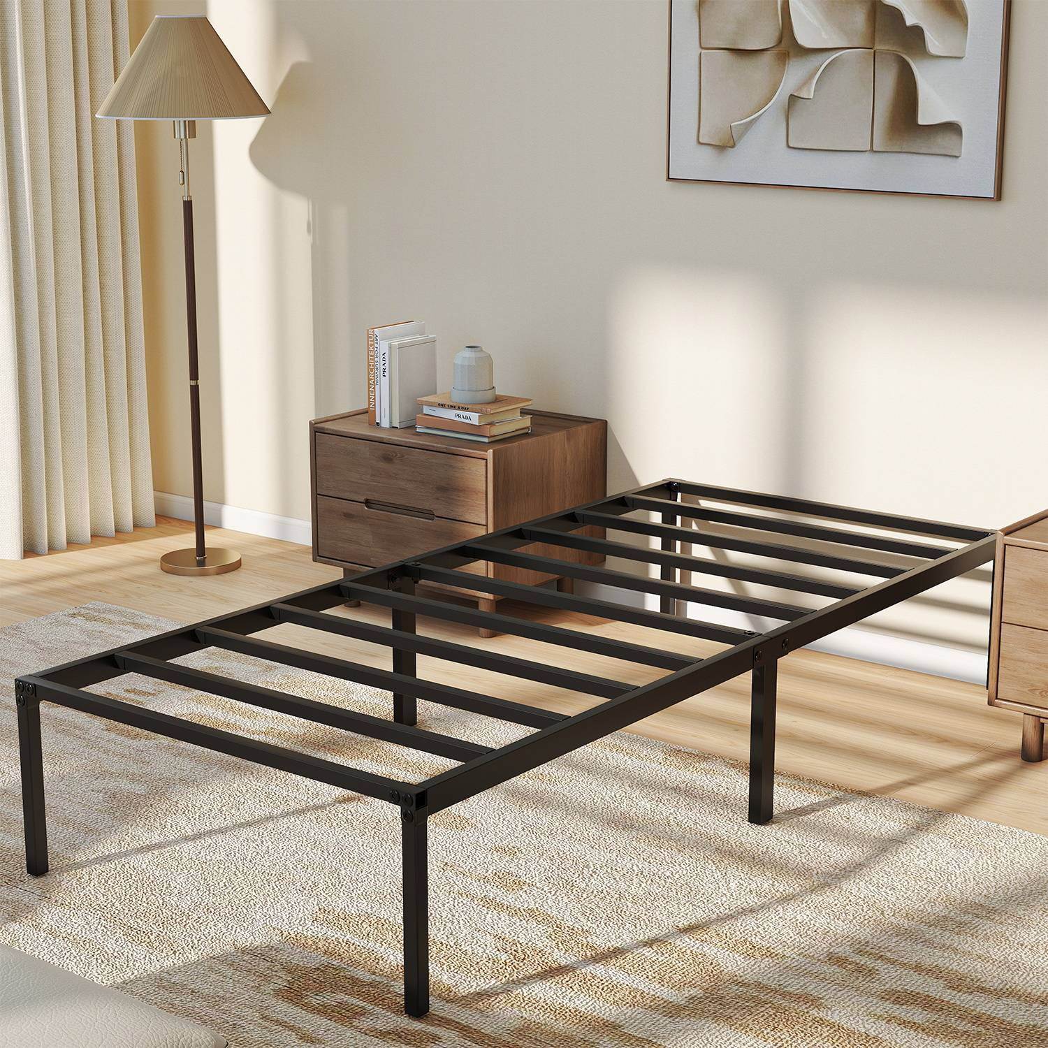 Bettrahmen für Matratze 200 x 90 cm, klappbar Bettgestell, Metallbett Schwarz 2pcs