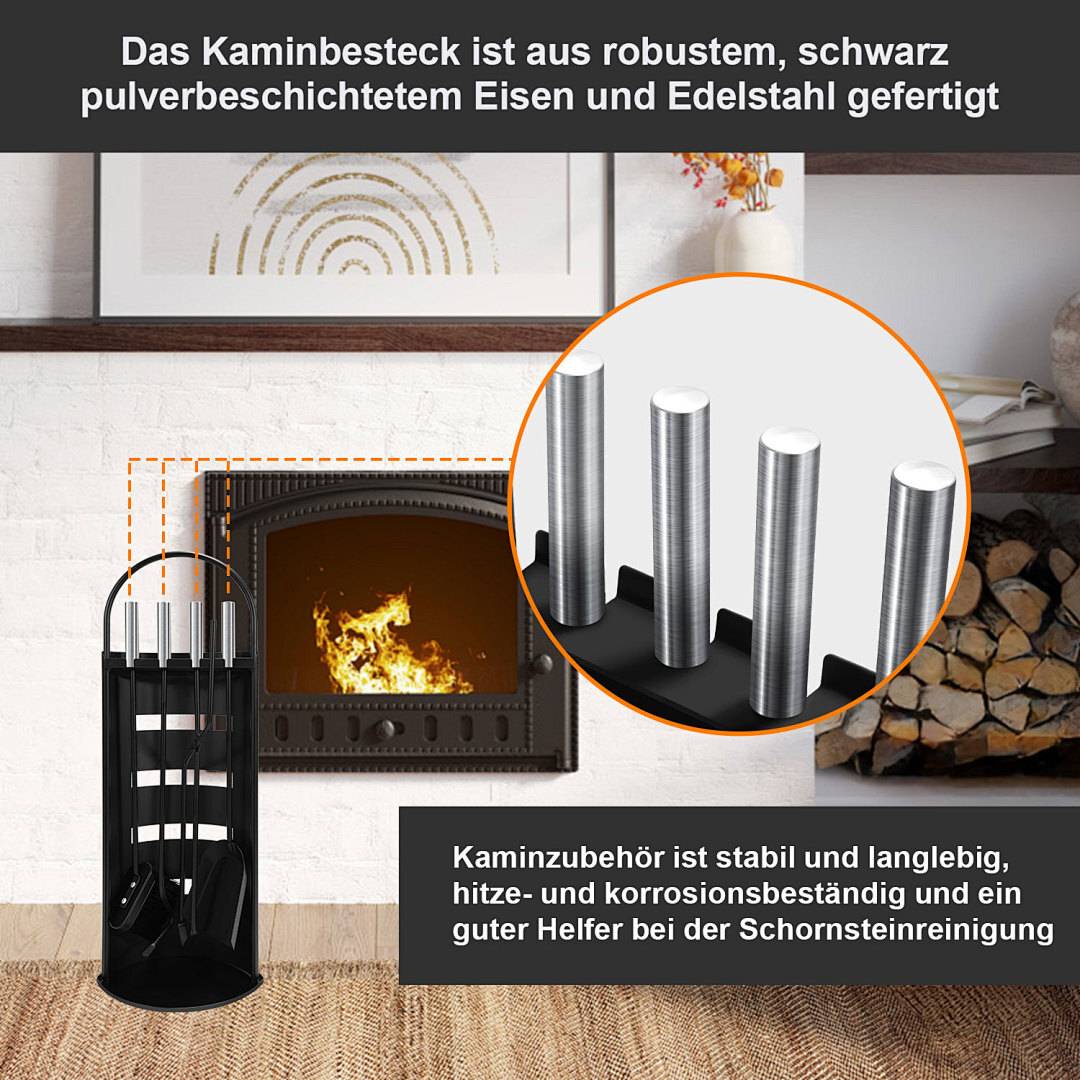 5-tlg.Kaminbesteck Ofenbesteck robust Kamingarnitur eisen Schürhaken Schwarz