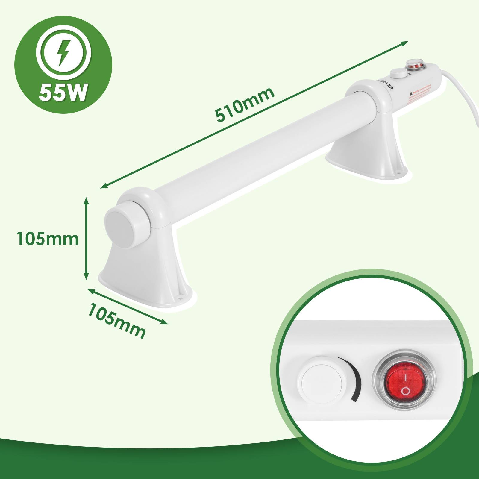 Elektrische Gewächshausheizung 55W Heizstab Stabheizung für Gewächshäuser Frostwächter 55 cm IP44