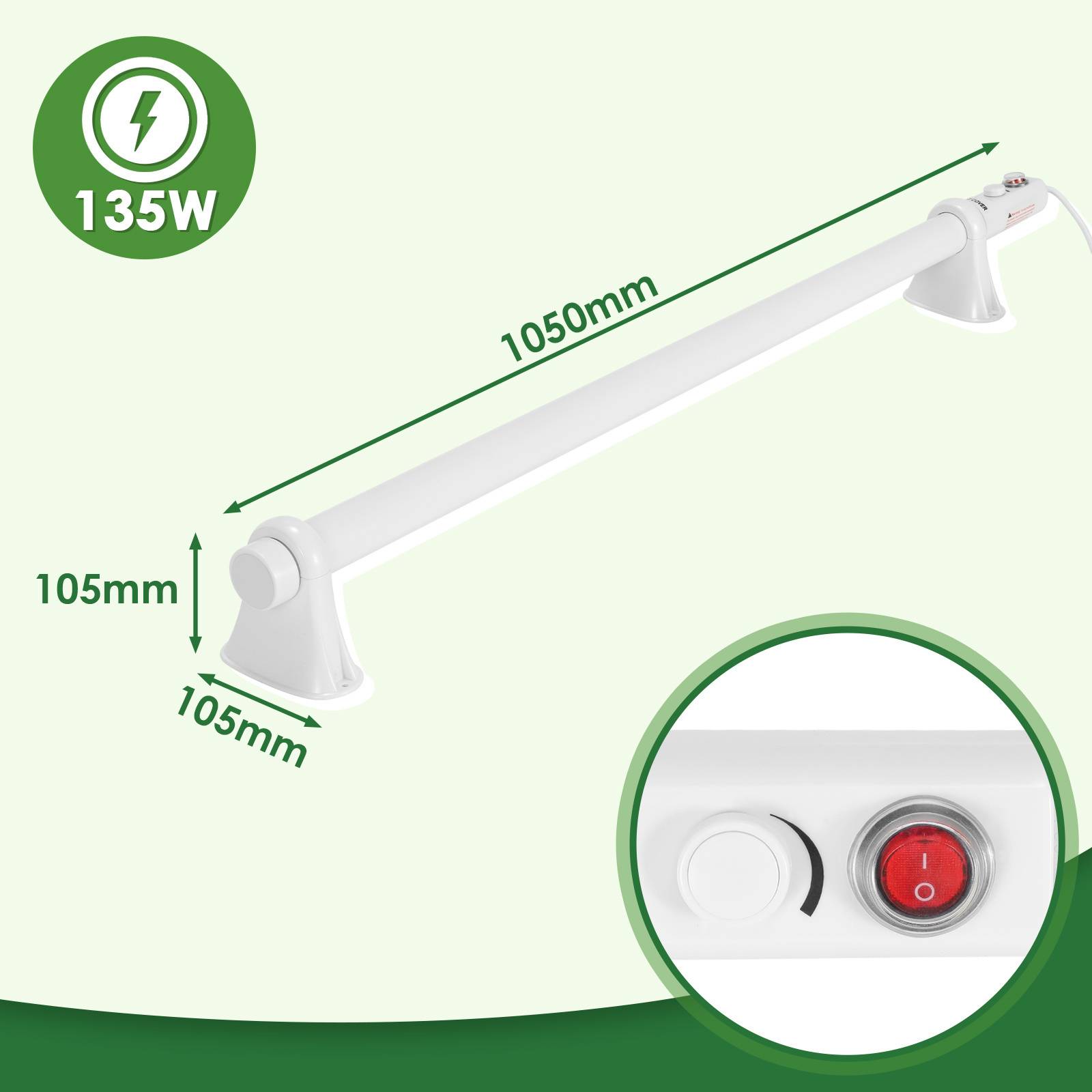Elektrische Gewächshausheizung 135W Heizstab Stabheizung für Gewächshäuser Frostwächter 105 cm IP44