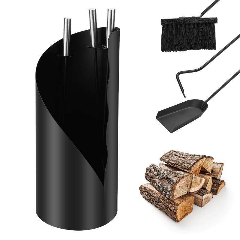 4-tlg.Kaminbesteck Ofenbesteck robust Kamingarnitur eisen Schürhaken Schwarz