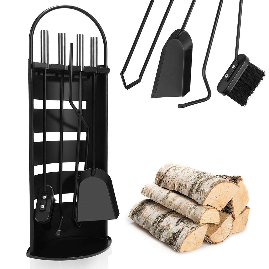 5-tlg.Kaminbesteck Ofenbesteck robust Kamingarnitur eisen Schürhaken Schwarz